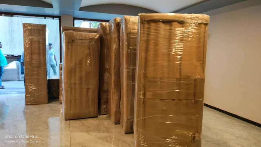 Packed furniture ready for loading